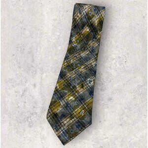 CACHAREL Silk Tie ITALY Blue Green Tartan Art W:3.7" EUC